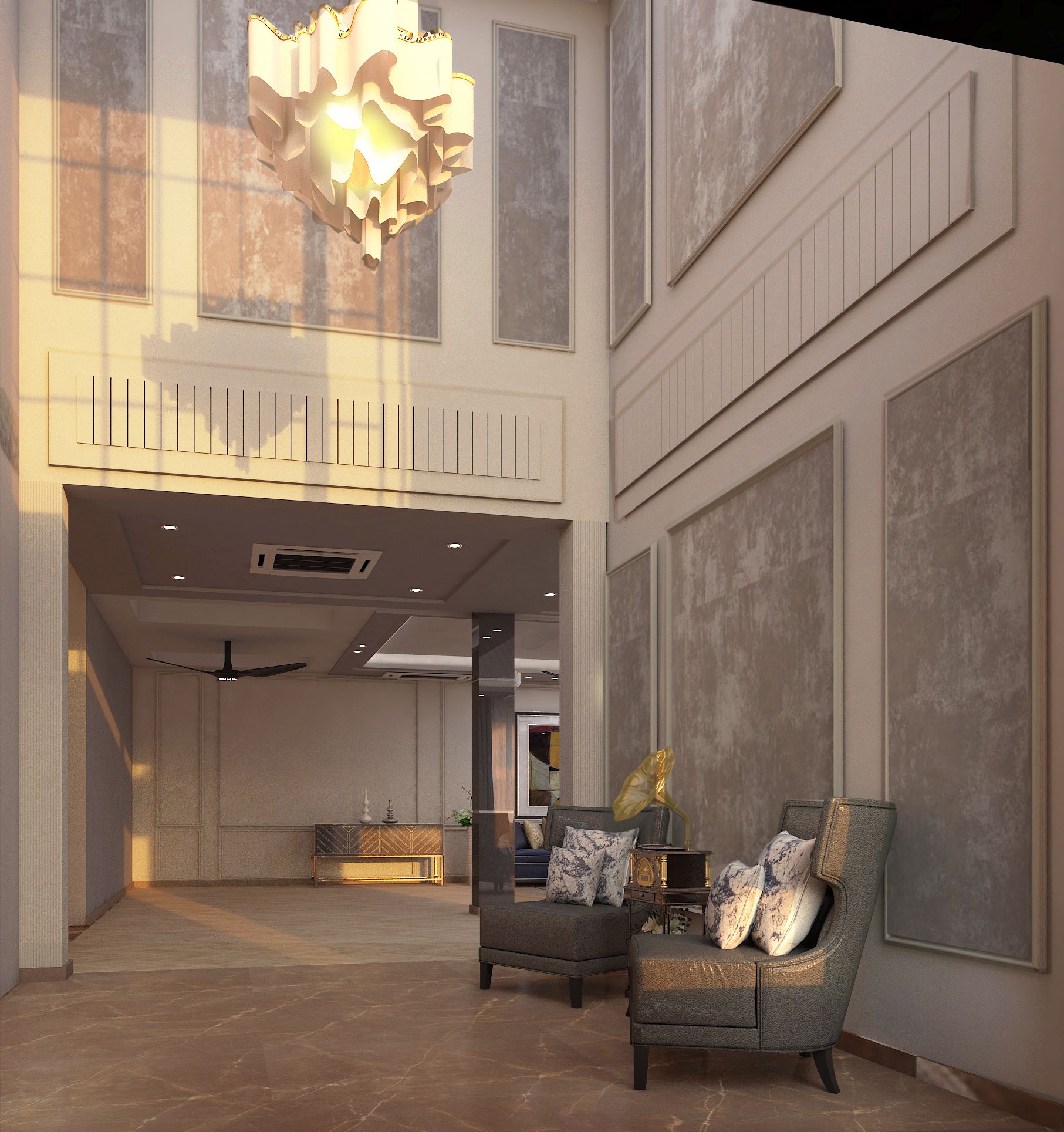 Double-height entrance lobby design — luxury residence interior by architects in Gurugram