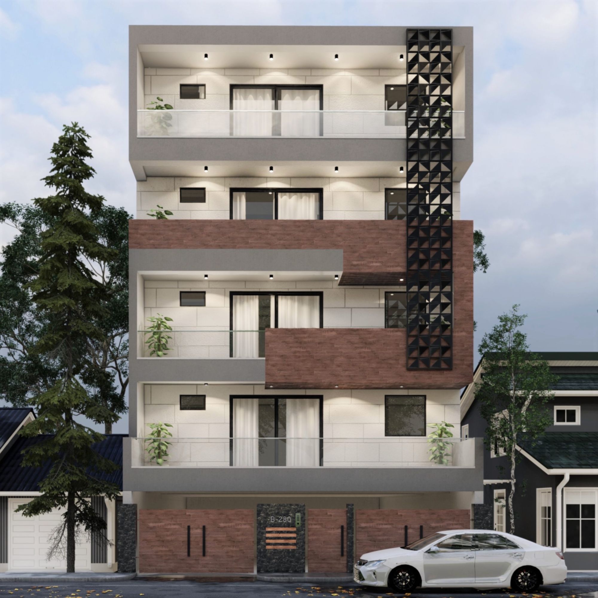 Modern house front elevation design B-280 DLF Phase 3 Gurugram — residential architecture